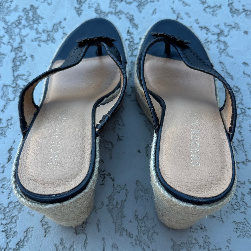 Jack Rogers Women's Black Leather Espadrille Wedge Sandals Flip Flops Size 9.5M - Picture 3 of 8